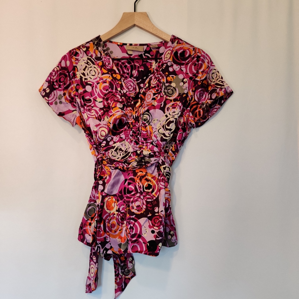 I. E Women's Silk Pink Floral Top
